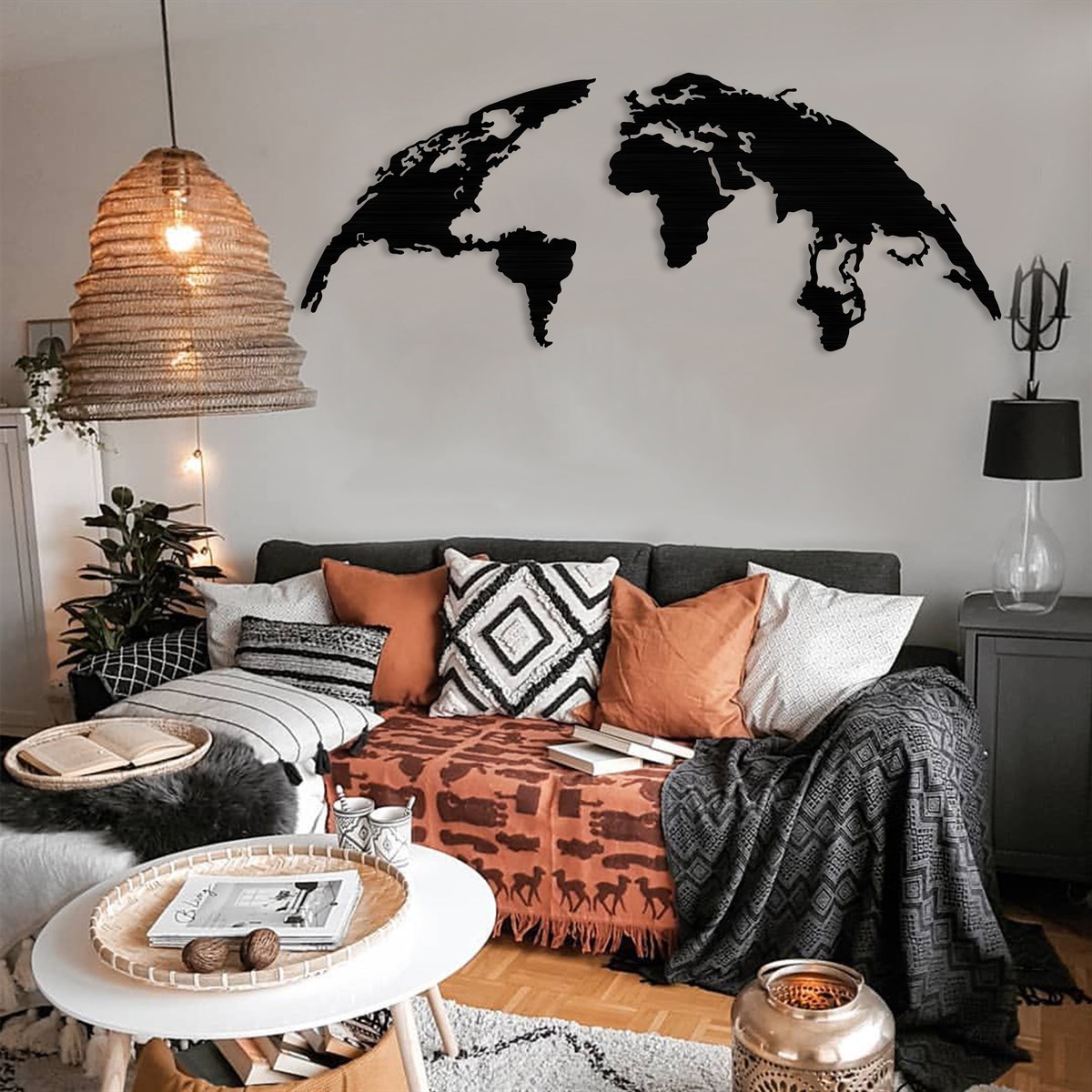 Carte Du Monde Ovale Décoration Murale Metallique