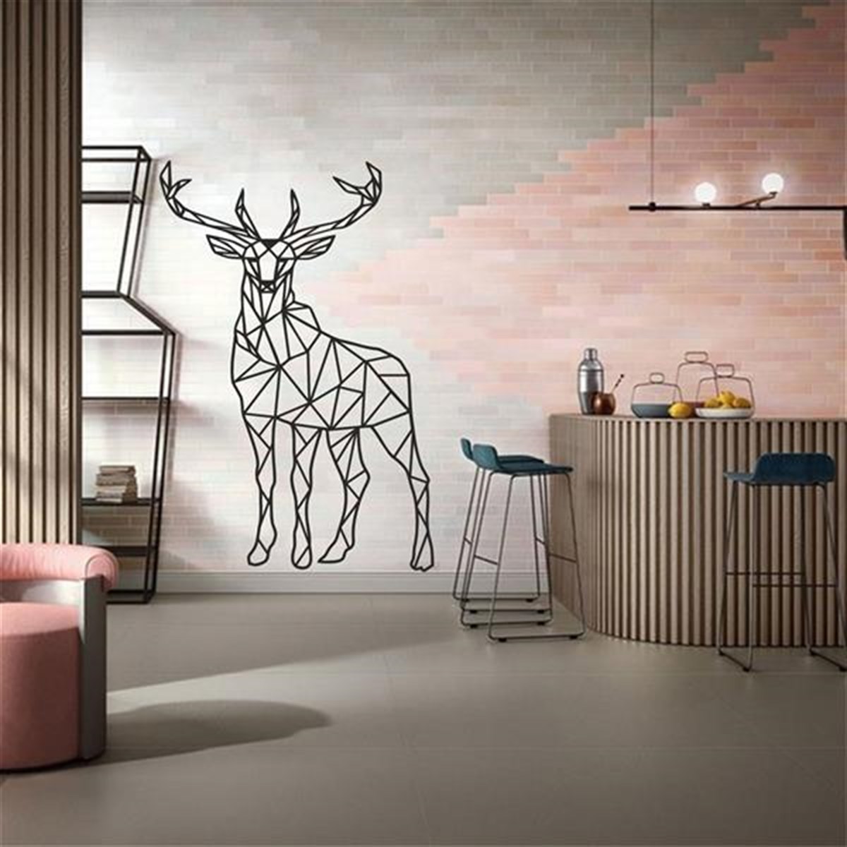 Geometric Deer Décoration Murale en Métal