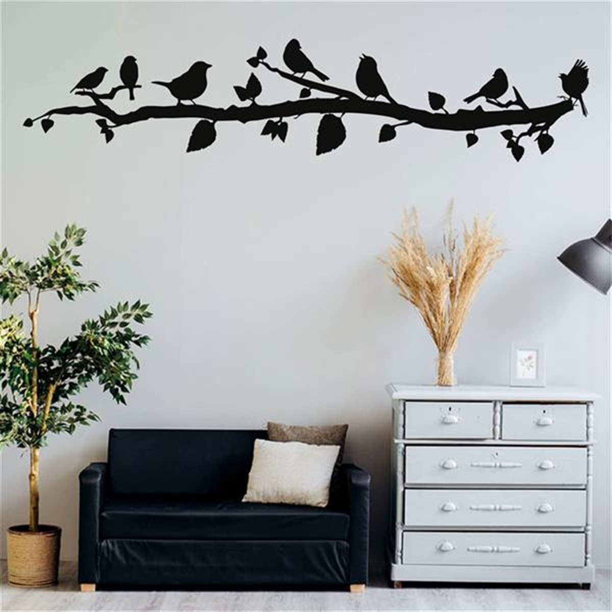 Oiseaux Sur La Branche Décoration Murale en Métal