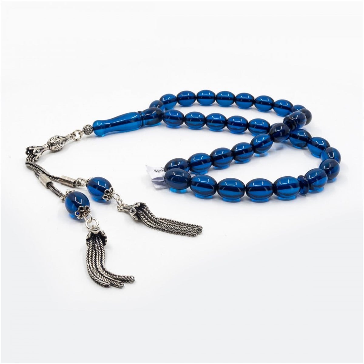 Sertifikalı Orijinal Litvanya Mavi Damla Kehribar 925 Ayar Gümüş Püsküllü Tesbih