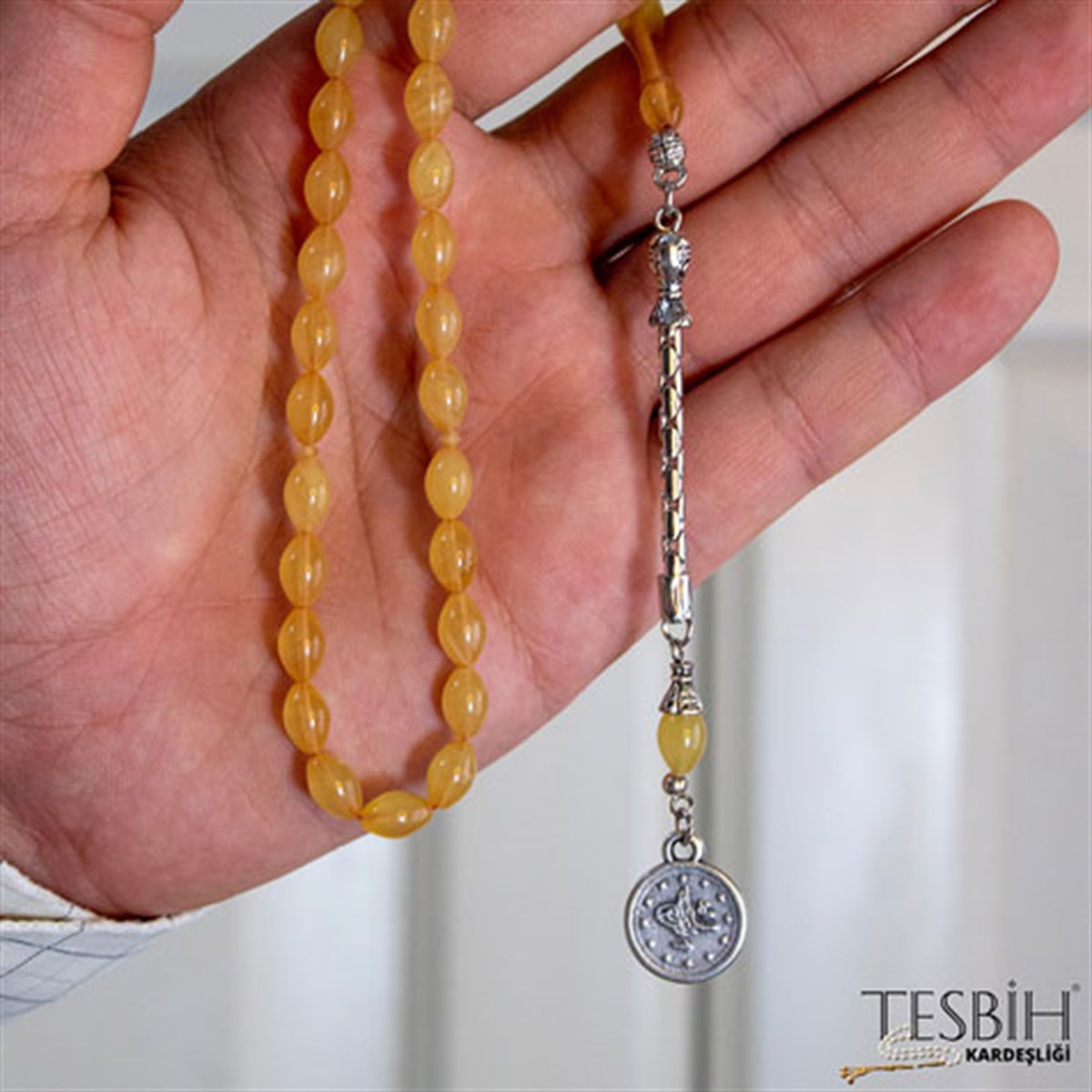 Tek Kamçılı Arpa Kesim Sıkma Kehribar Tesbih