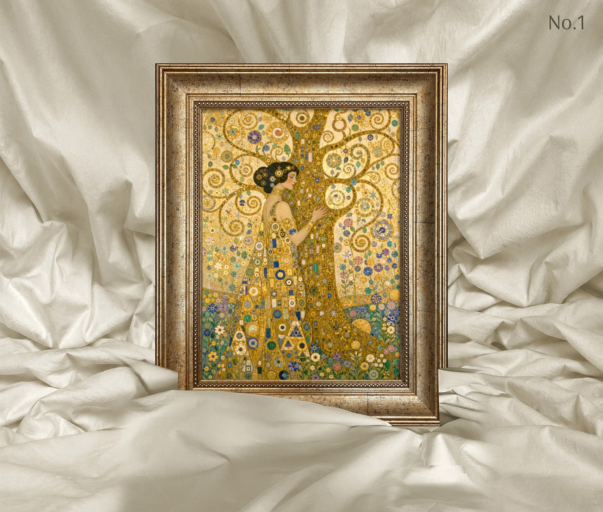 Art Nouveau -  Yaşam Ağacı ve Kadın Çerçeveli Tablo