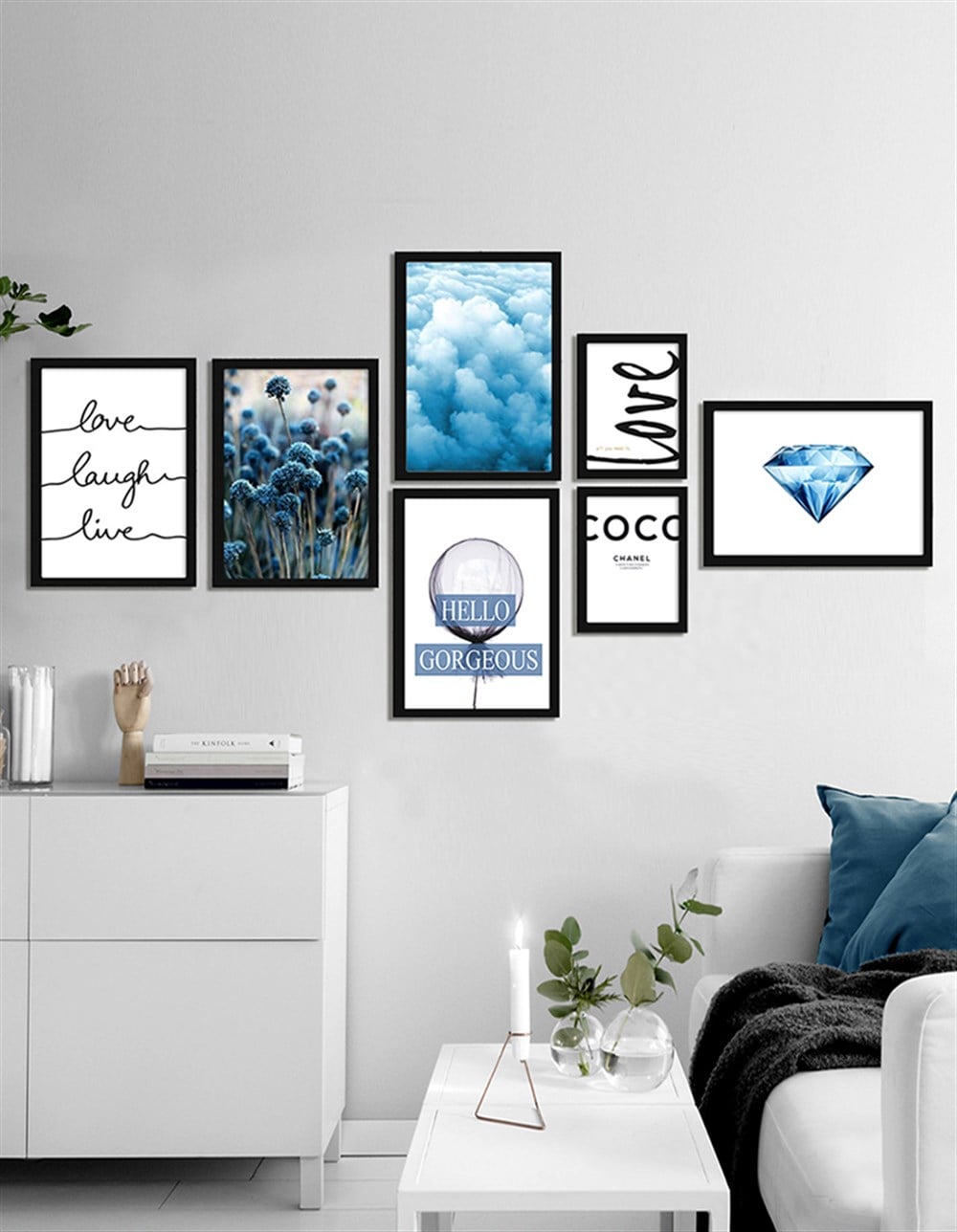 Mavi Tonları ve Motto Detaylı Çerçeveli Tablo Set 