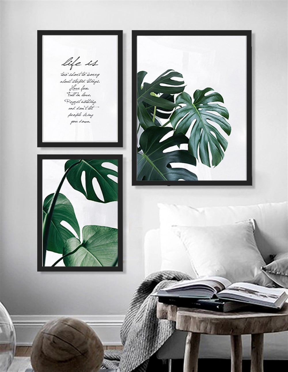 Monstera ve Motto Çerçeveli Tablo Set