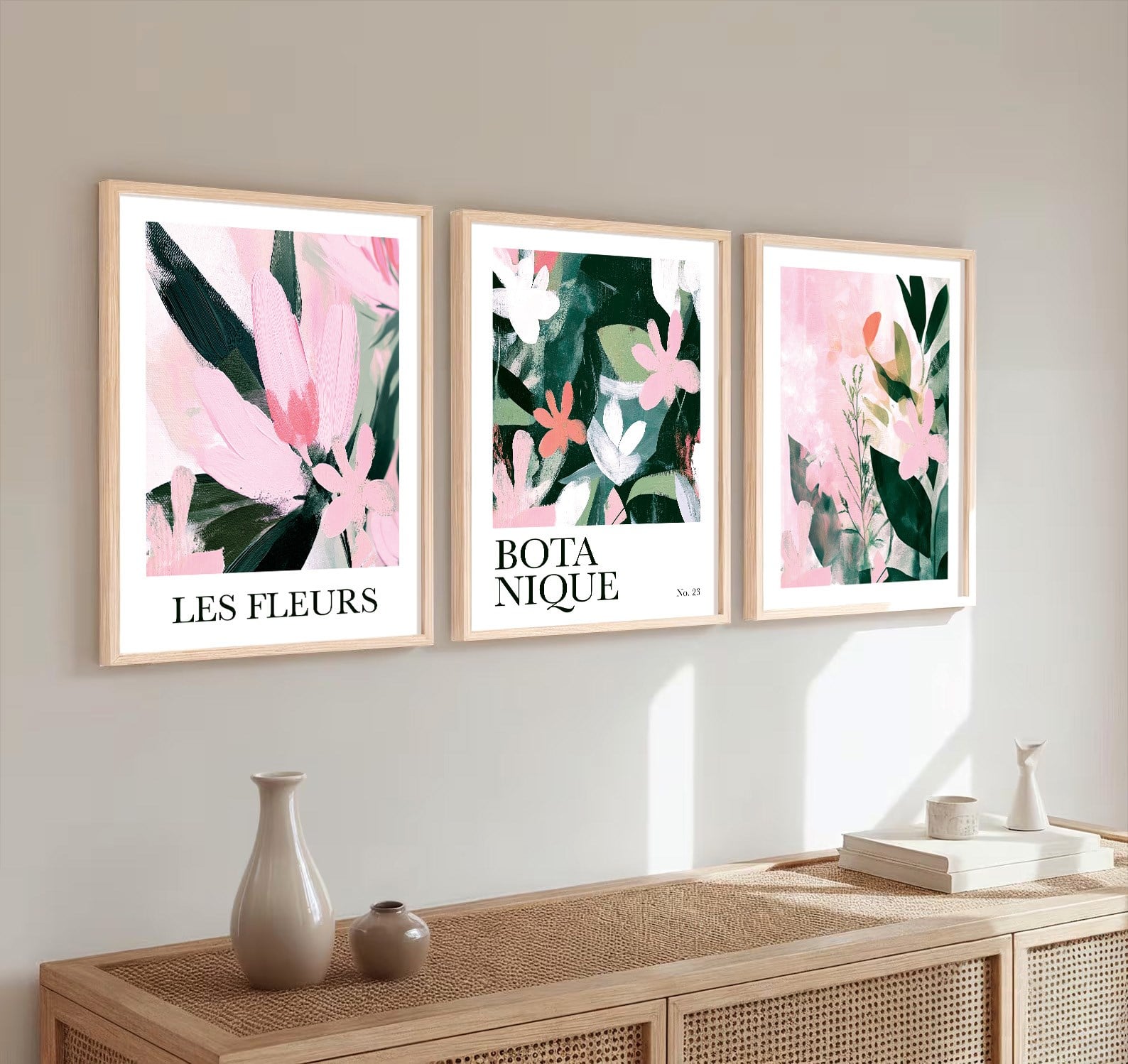 Pembe Çiçekler Çerçeveli Tablo Set 