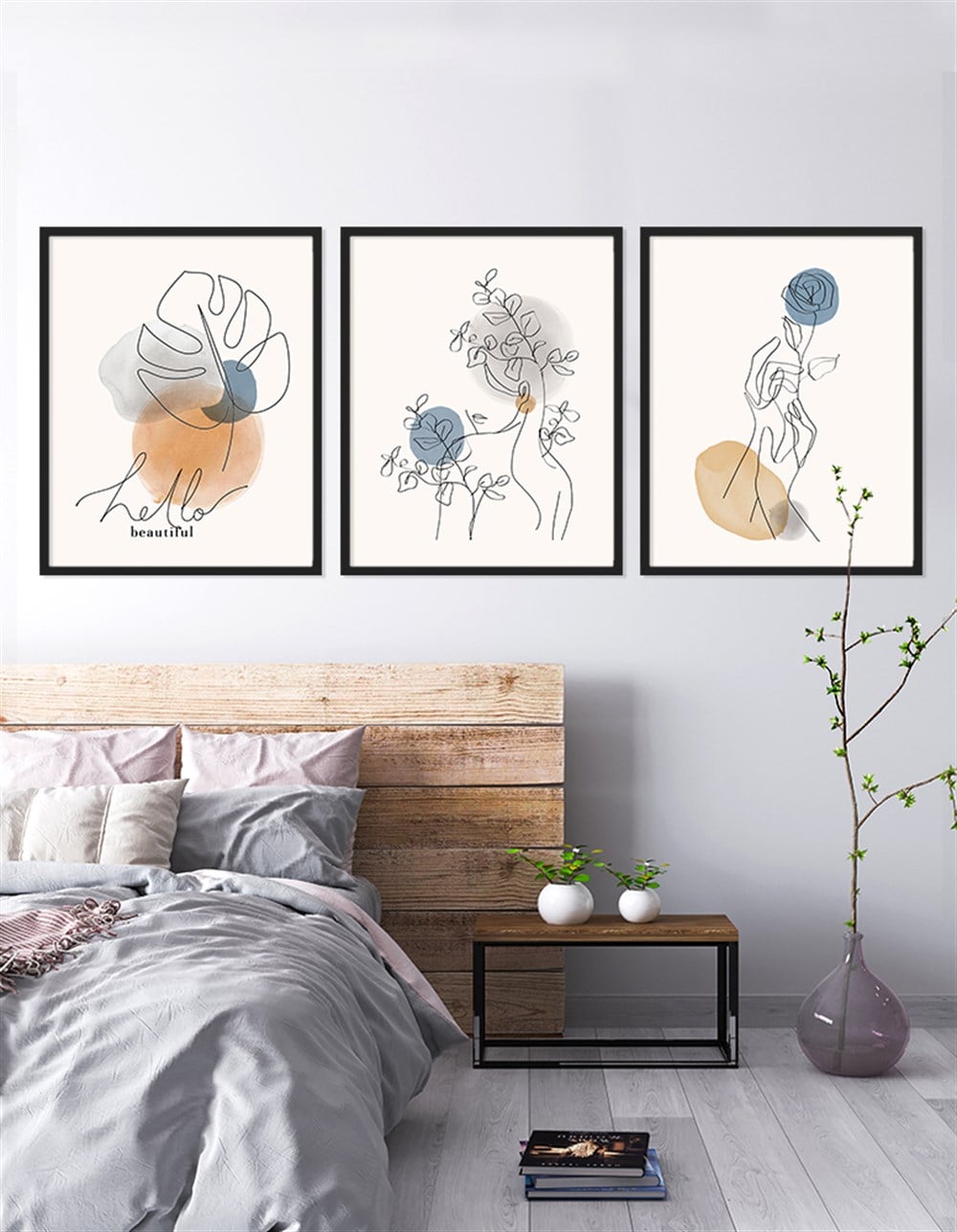 Soft Tonlar Line Art Çerçeveli Tablo Set