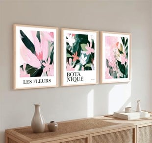 Pembe Çiçekler Çerçeveli Tablo Set 