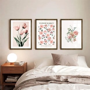 Soft Çiçekler Çerçeveli Tablo Set 