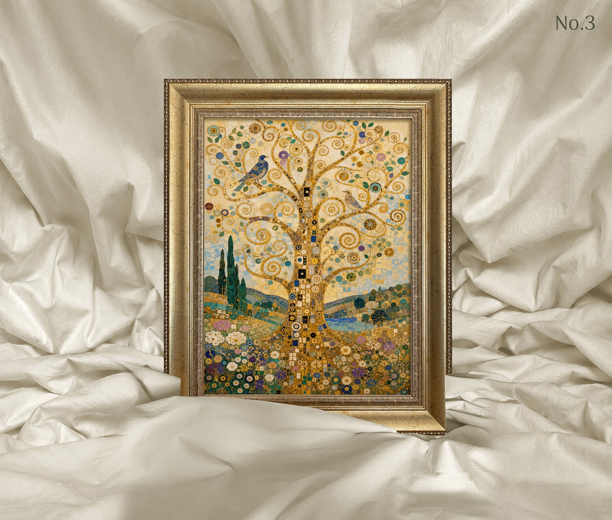 Art Nouveau - Ağaç ve Kuş Çerçeveli Tablo