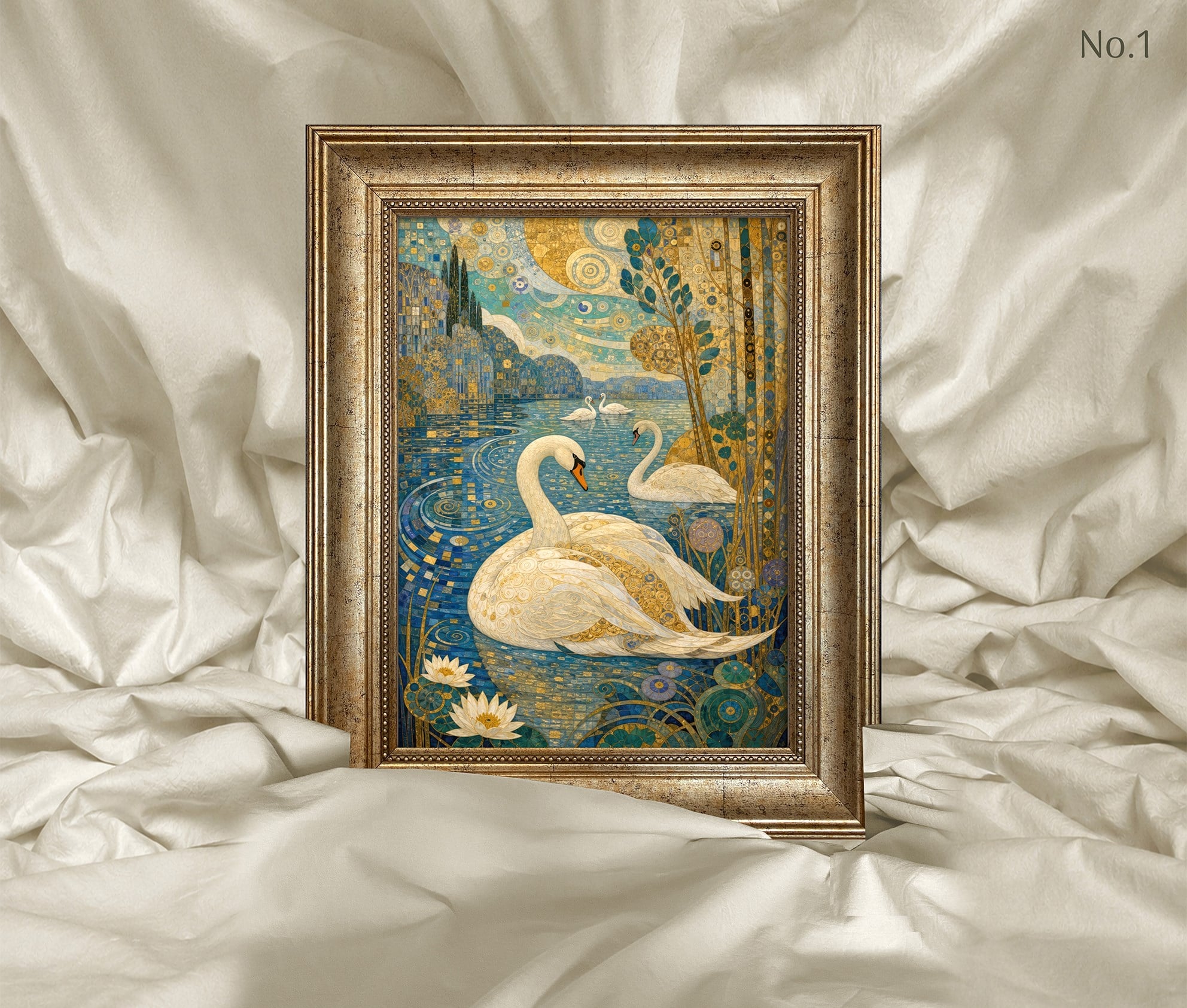 Art Nouveau - Kuğular Çerçeveli Tablo