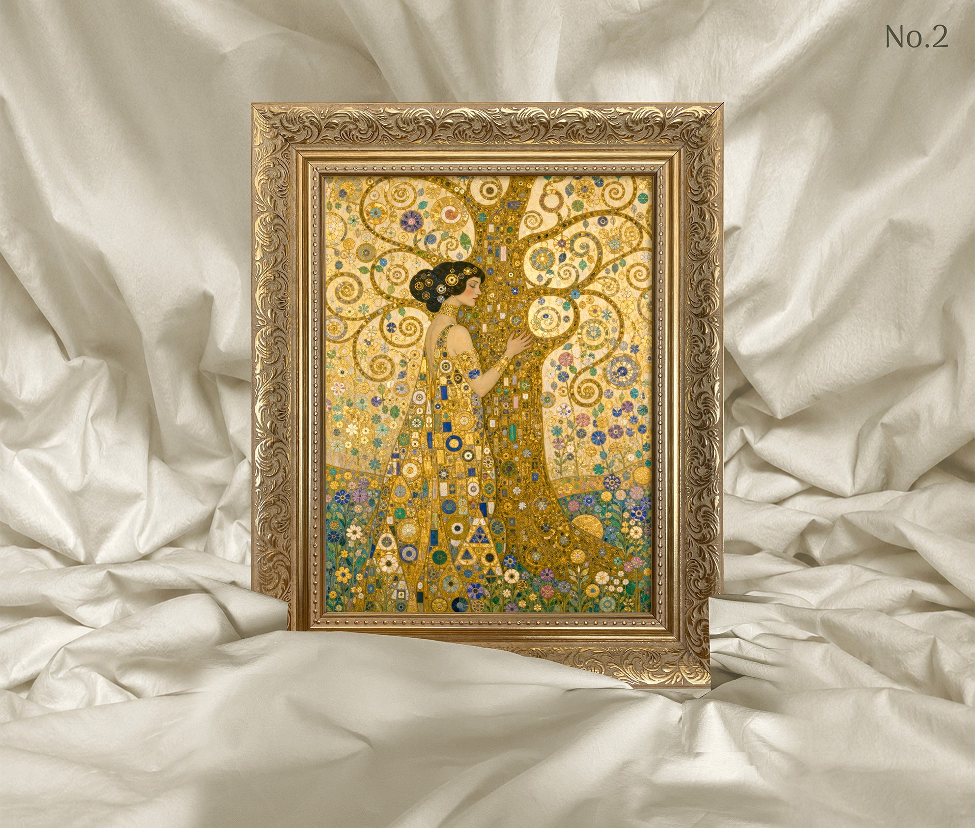 Art Nouveau -  Yaşam Ağacı ve Kadın Çerçeveli Tablo