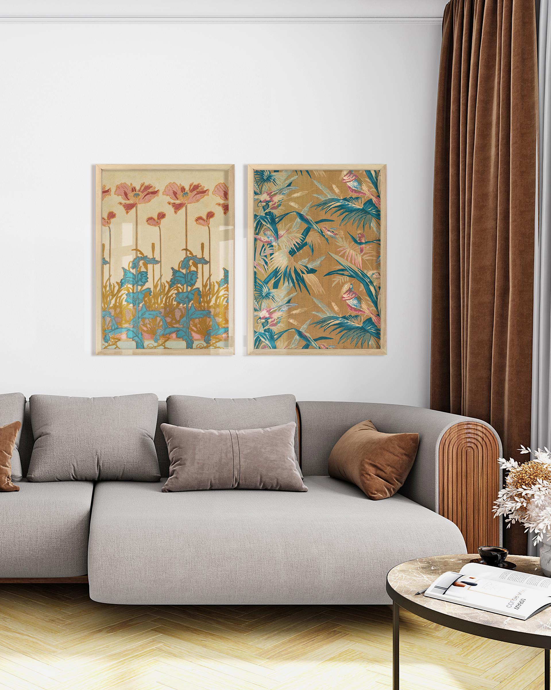 Çiçek ve Tropikal Doku Çerçeveli Tablo Set