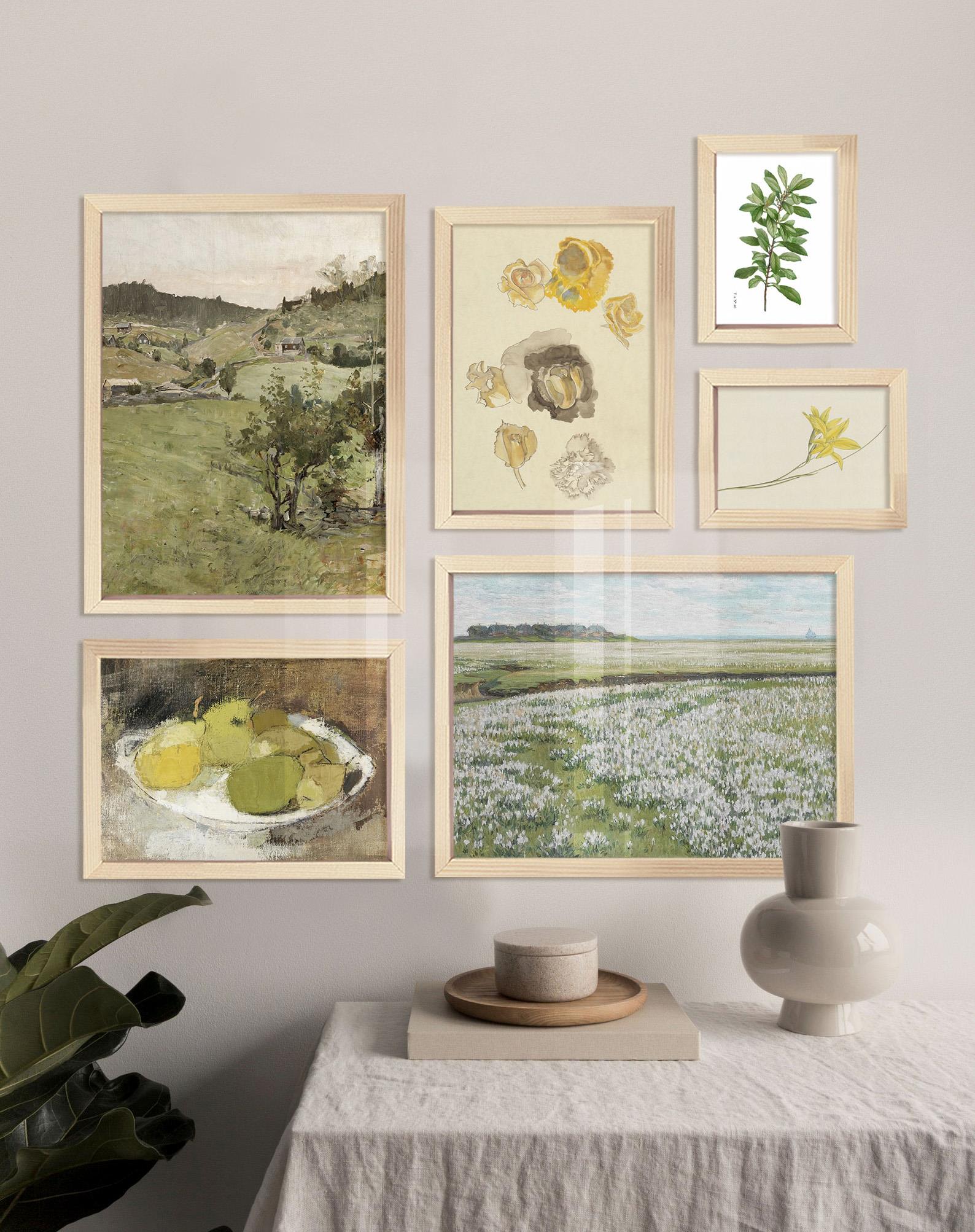 Doğada Sarı ve Yeşilin Ahengi Çerçeveli Tablo Set