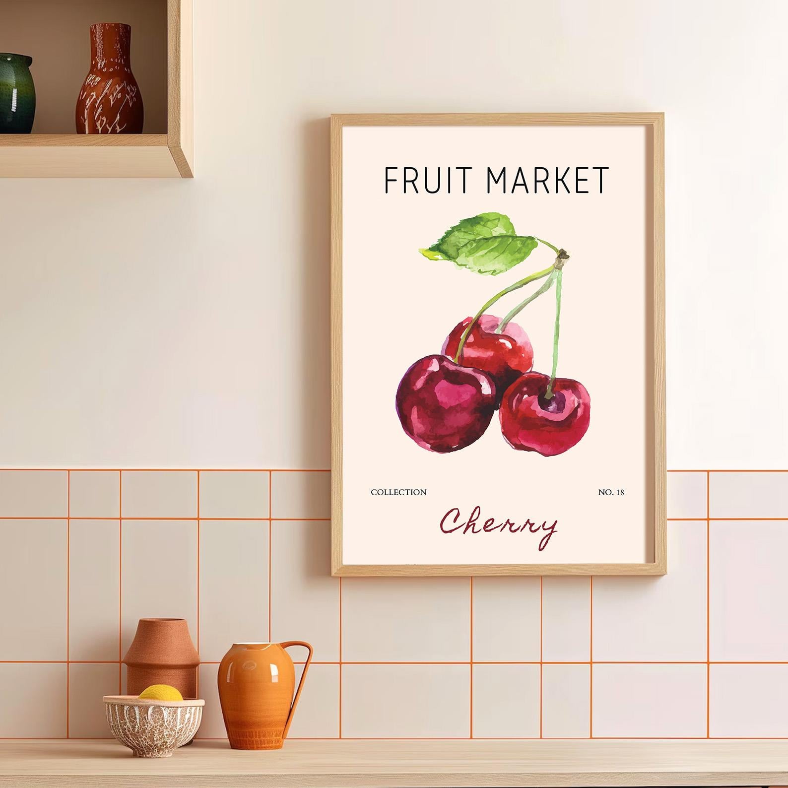 Fruit Market - Cherry Çerçeveli Poster