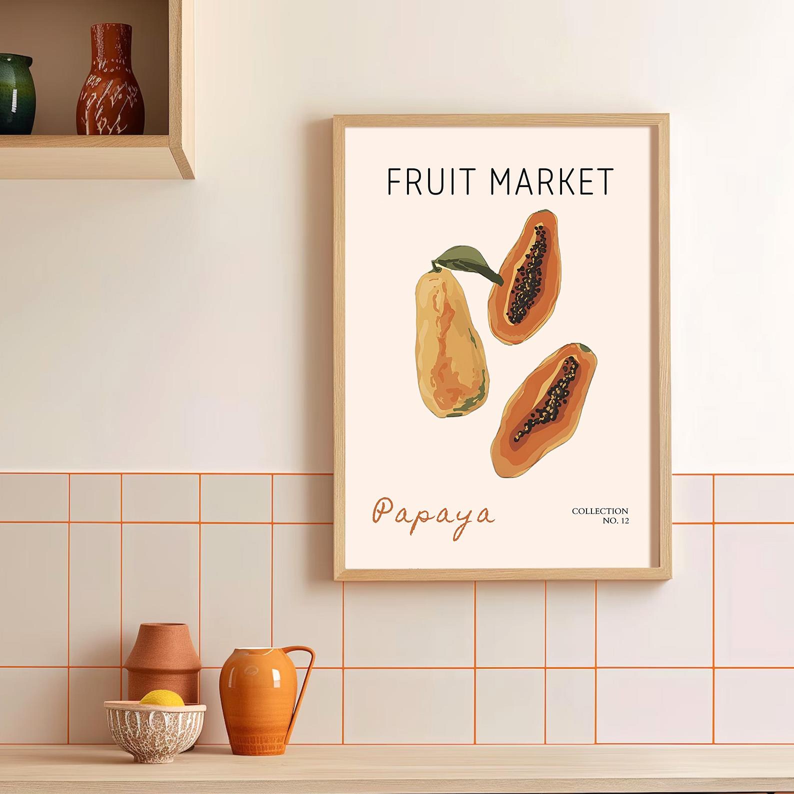 Fruit Market - Papaya Çerçeveli Poster