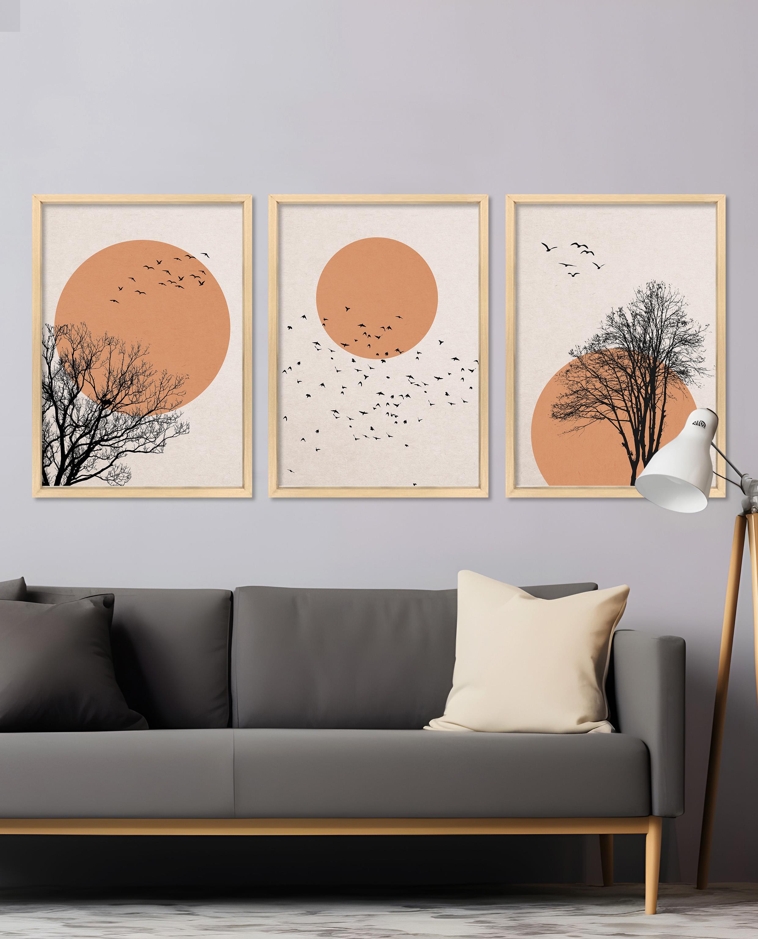 Güneş ve Ağaçlar Çerçeveli Tablo Set