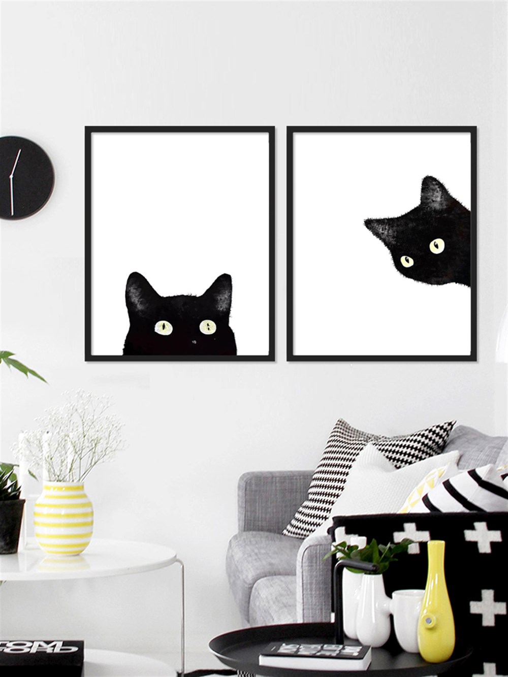 Kara Kediler Çerçeveli Tablo Set