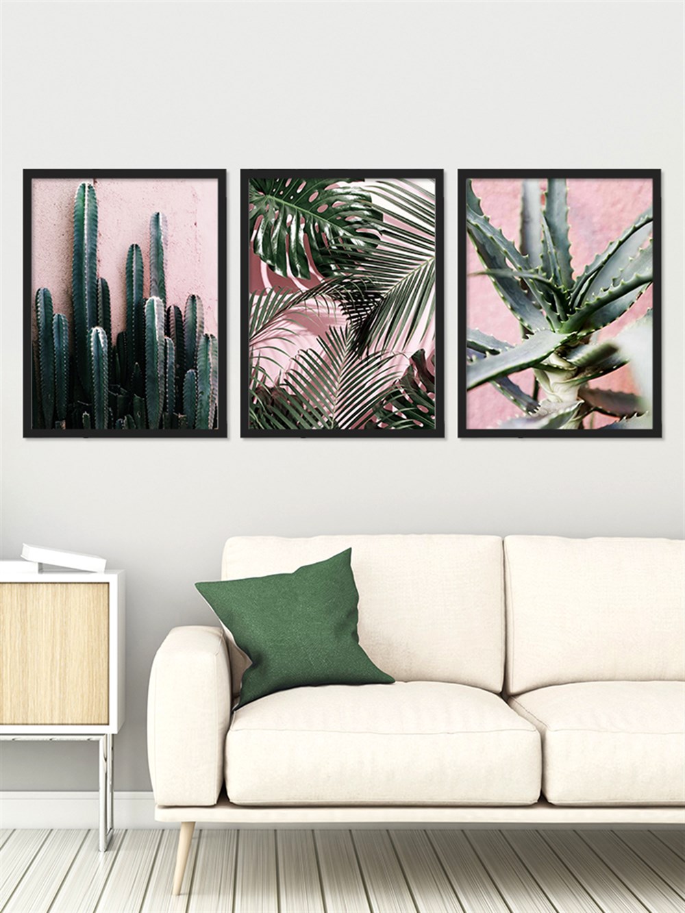 Monstera ve Kaktüsler Çerçeveli Tablo Set