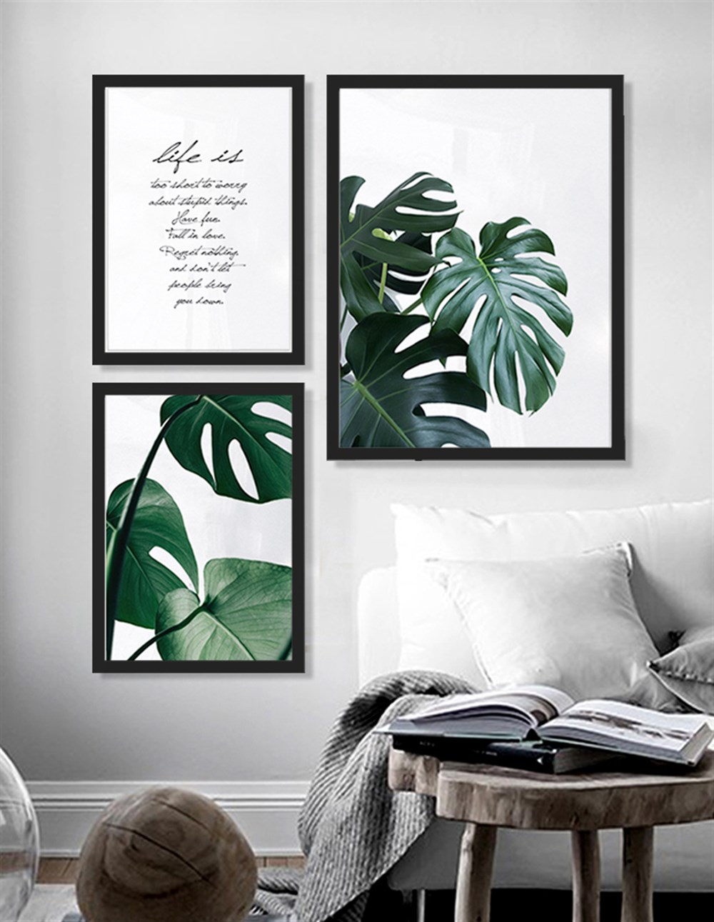 Monstera ve Motto Çerçeveli Tablo Set