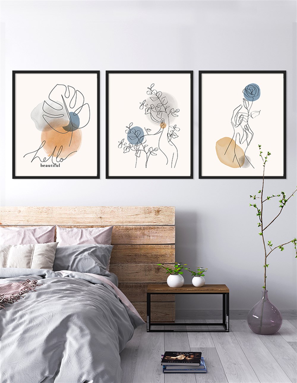 Soft Tonlar Line Art Çerçeveli Tablo Set