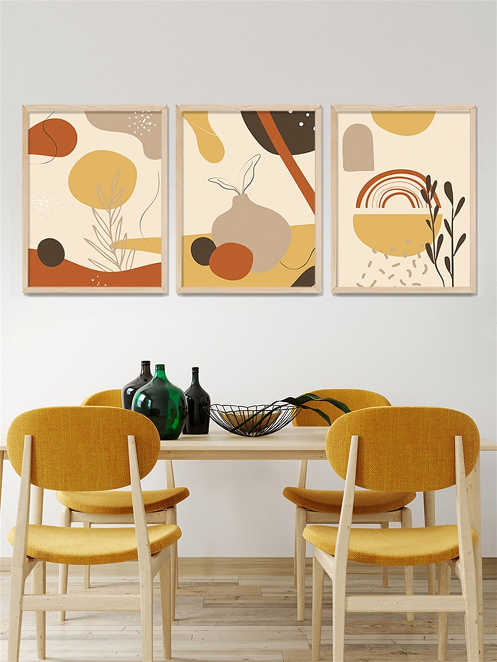 Soyut Bitkiler Çerçeveli Tablo Set