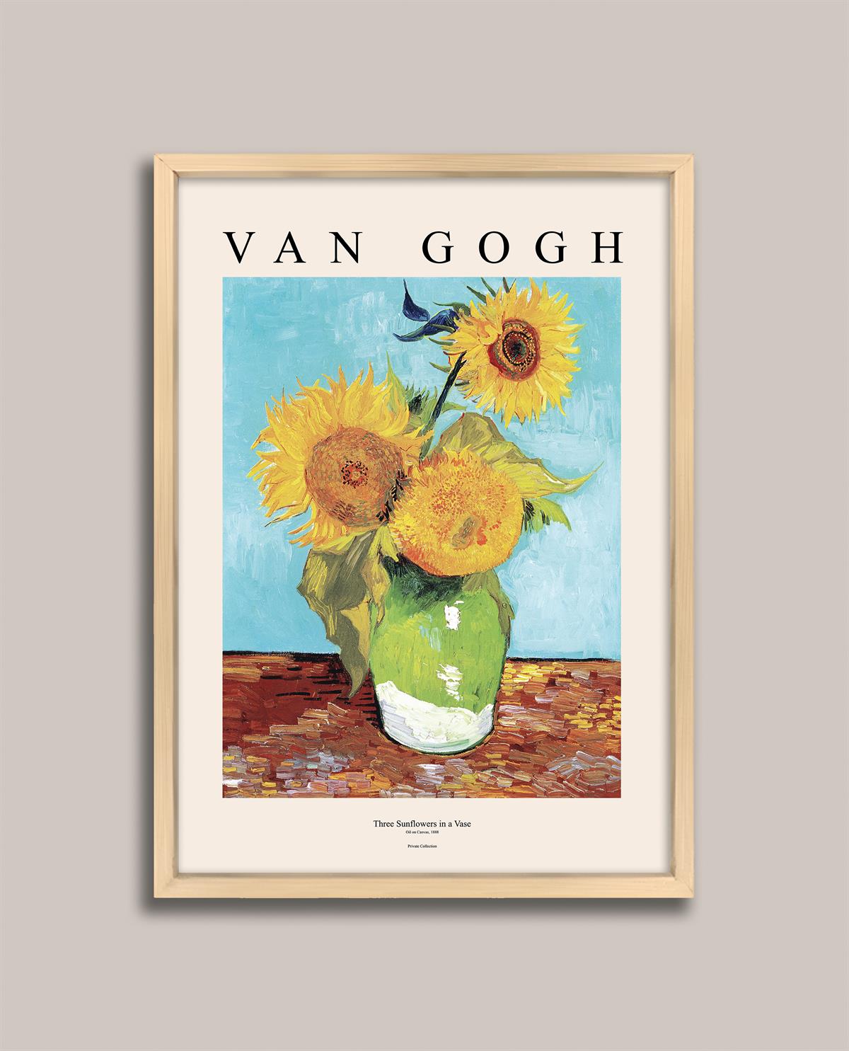 Van Gogh - Üç Ayçiçekli Vazo Çerçeveli Tablo