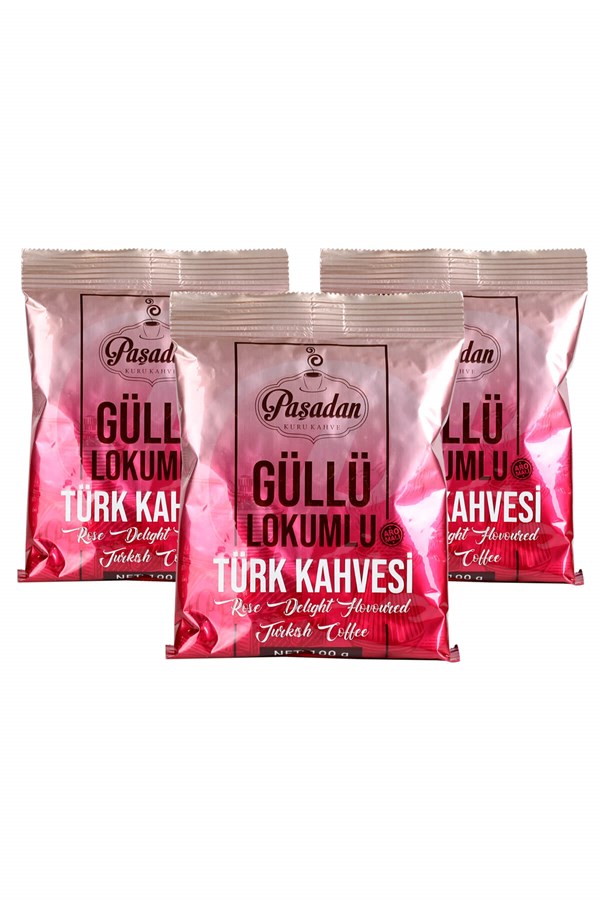 PAŞADAN GÜLLÜ LOKUMLU TÜRK KAHVESİ 100GR PAKET 3'LÜ