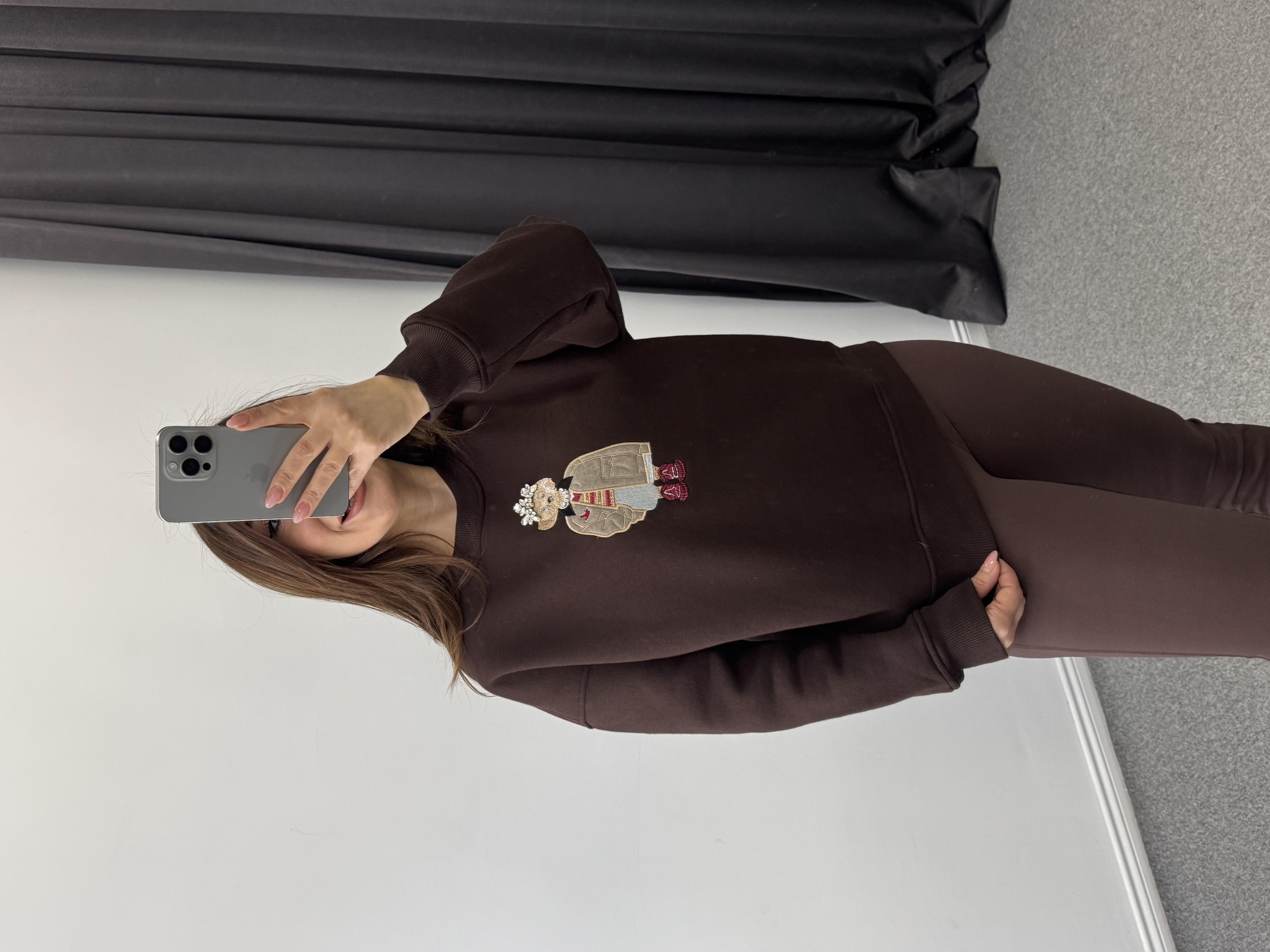 Nakışlı Sweat Kahverengi