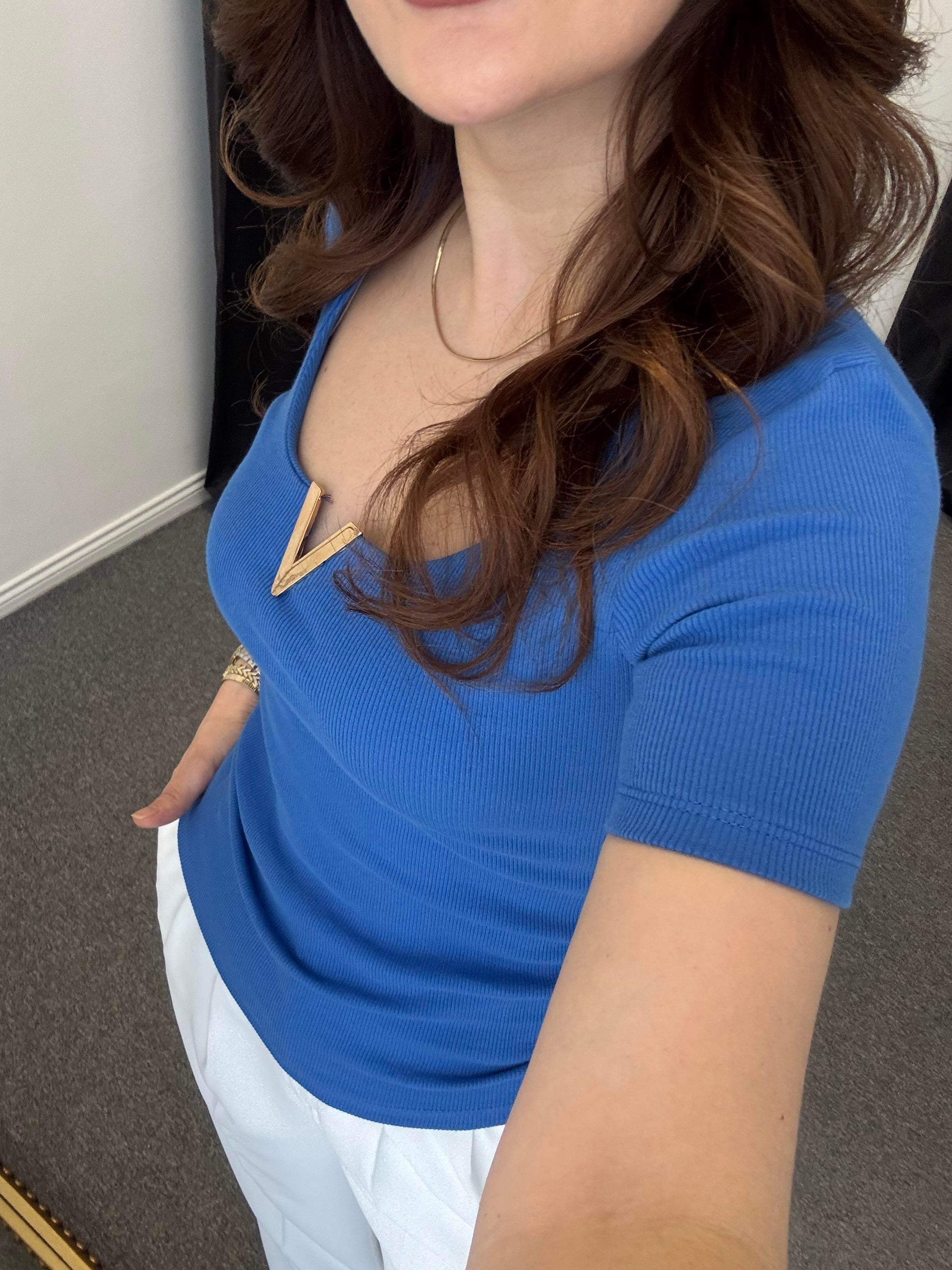 V Demirli Kısa Kol Bluz Koyu Mavi