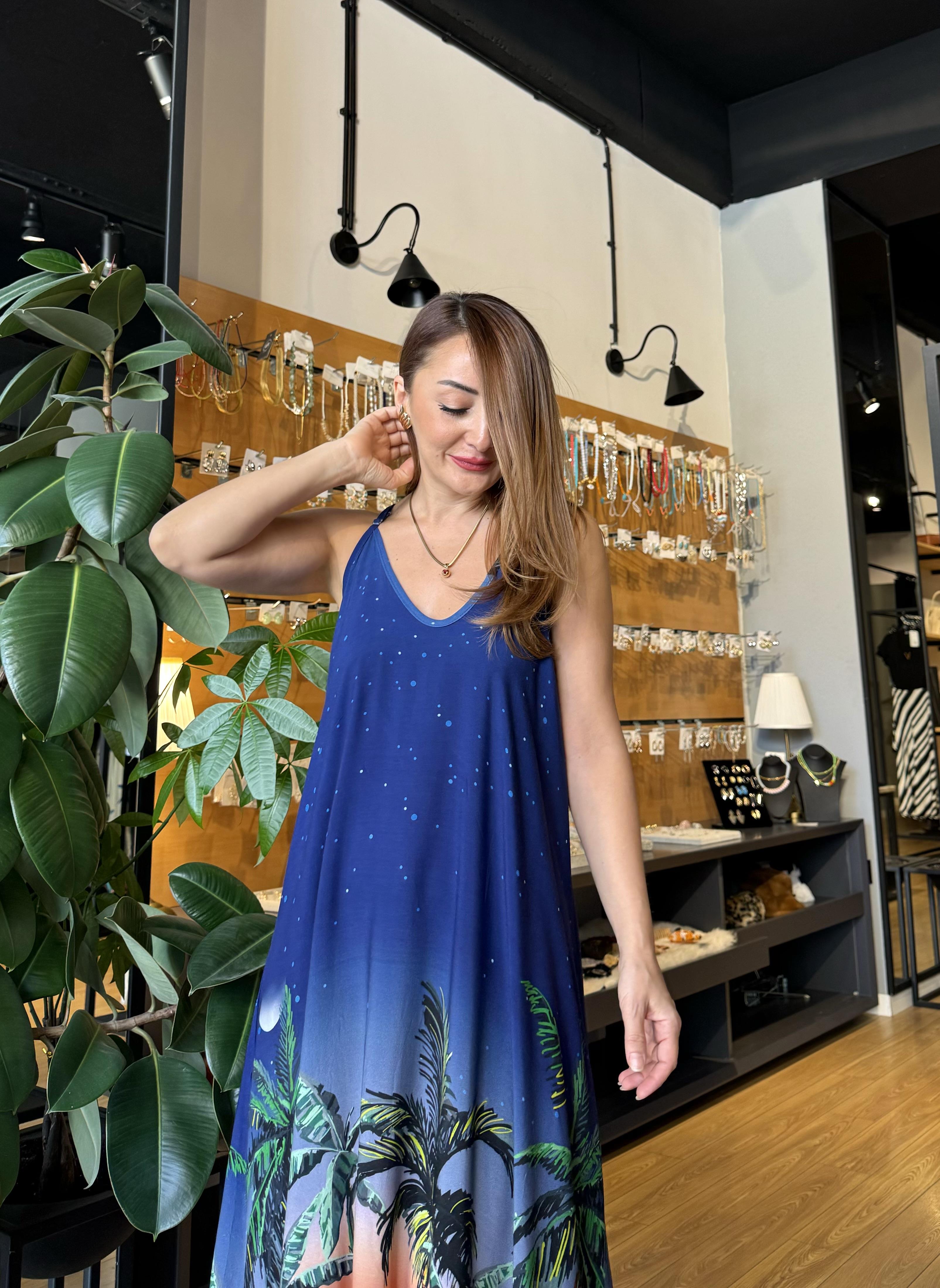 Askili Dijan Elbise Gece Mavisi