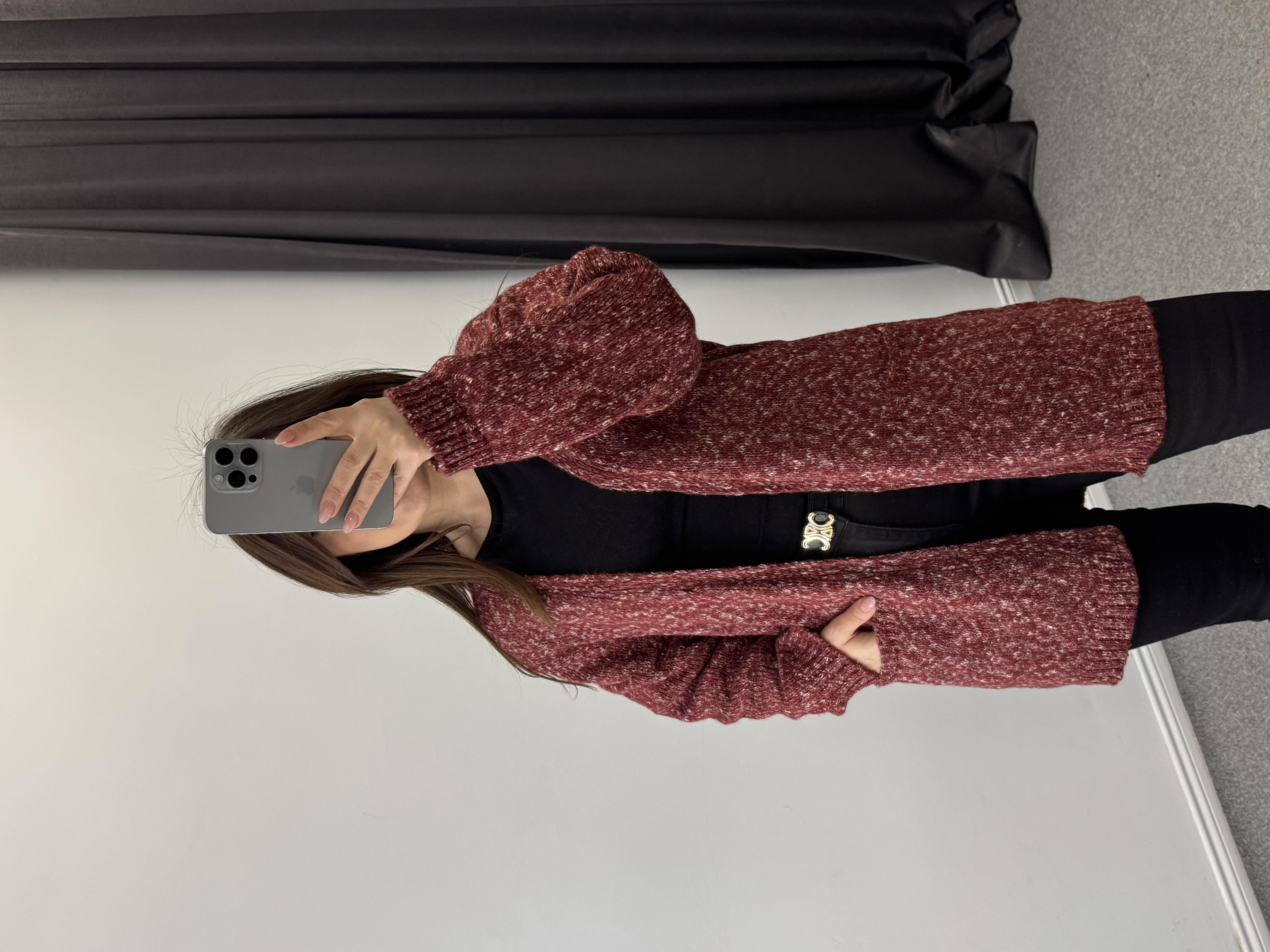 Çift Cepli Hırka Bordo