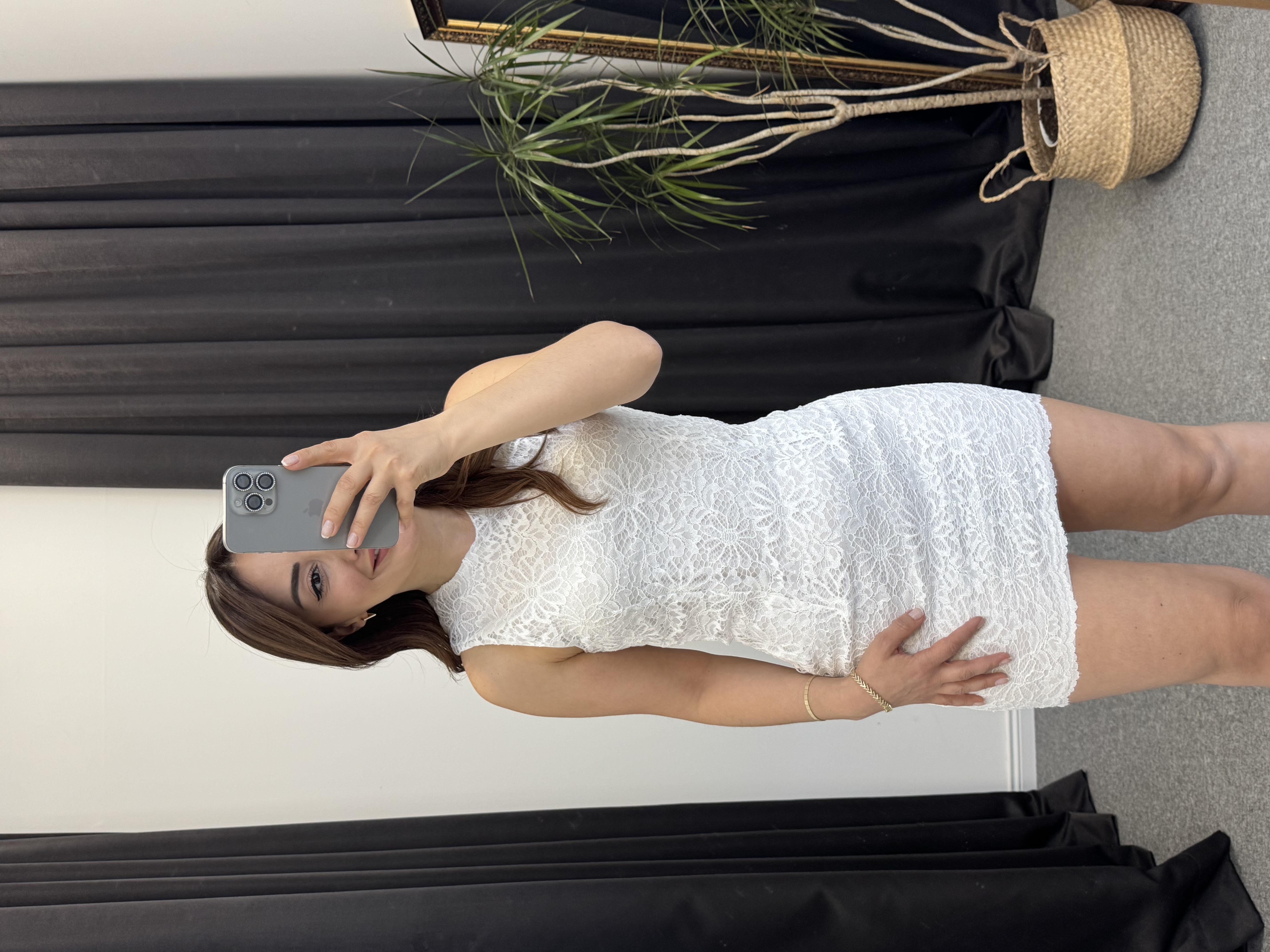 Dantel Mini Elbise Beyaz