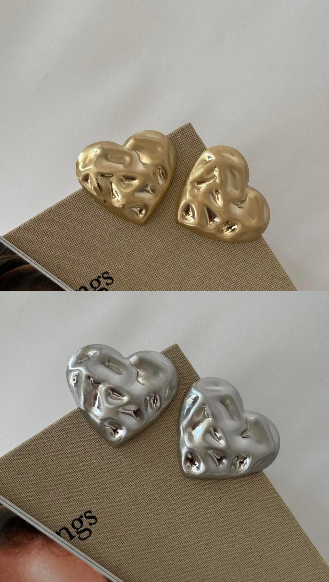Dokulu Kalp Küpe Gold