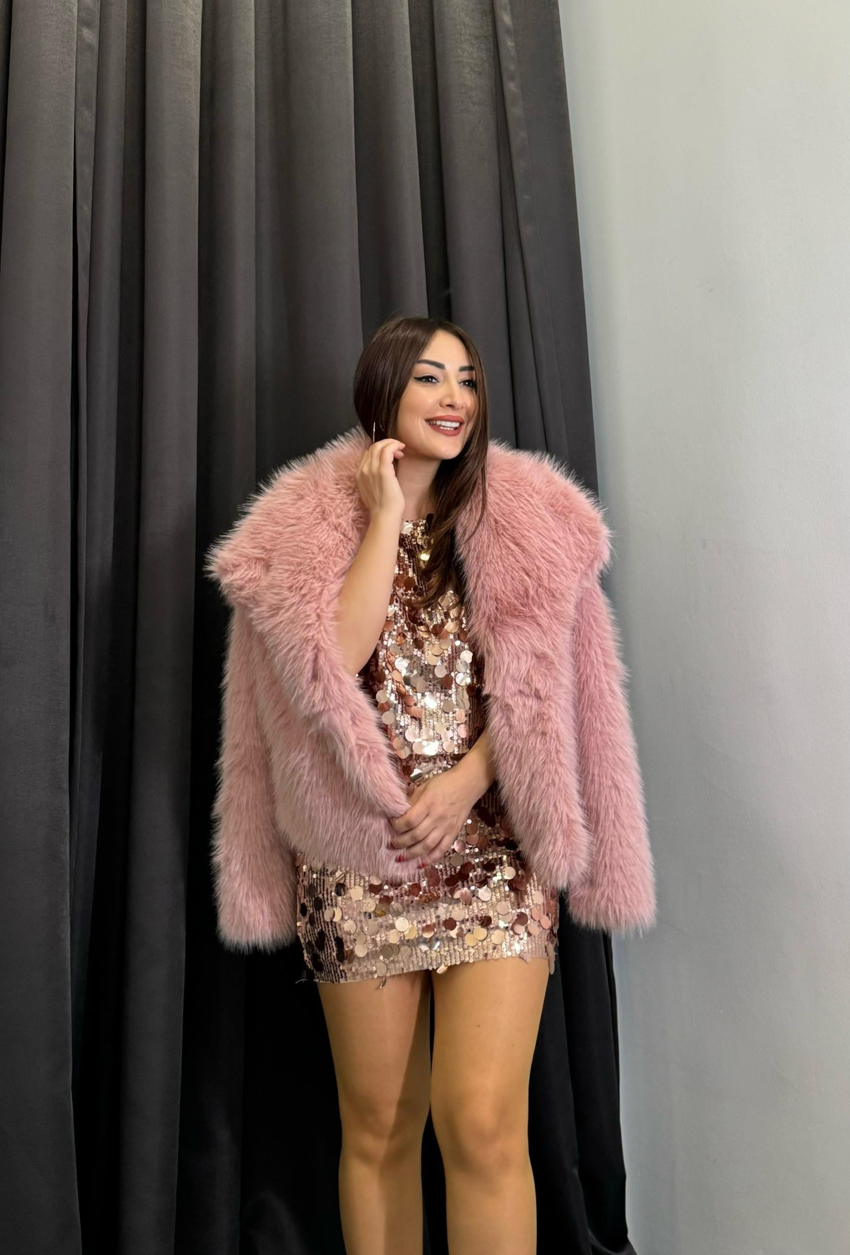 iri Pullu Crop Bluz Pembe
