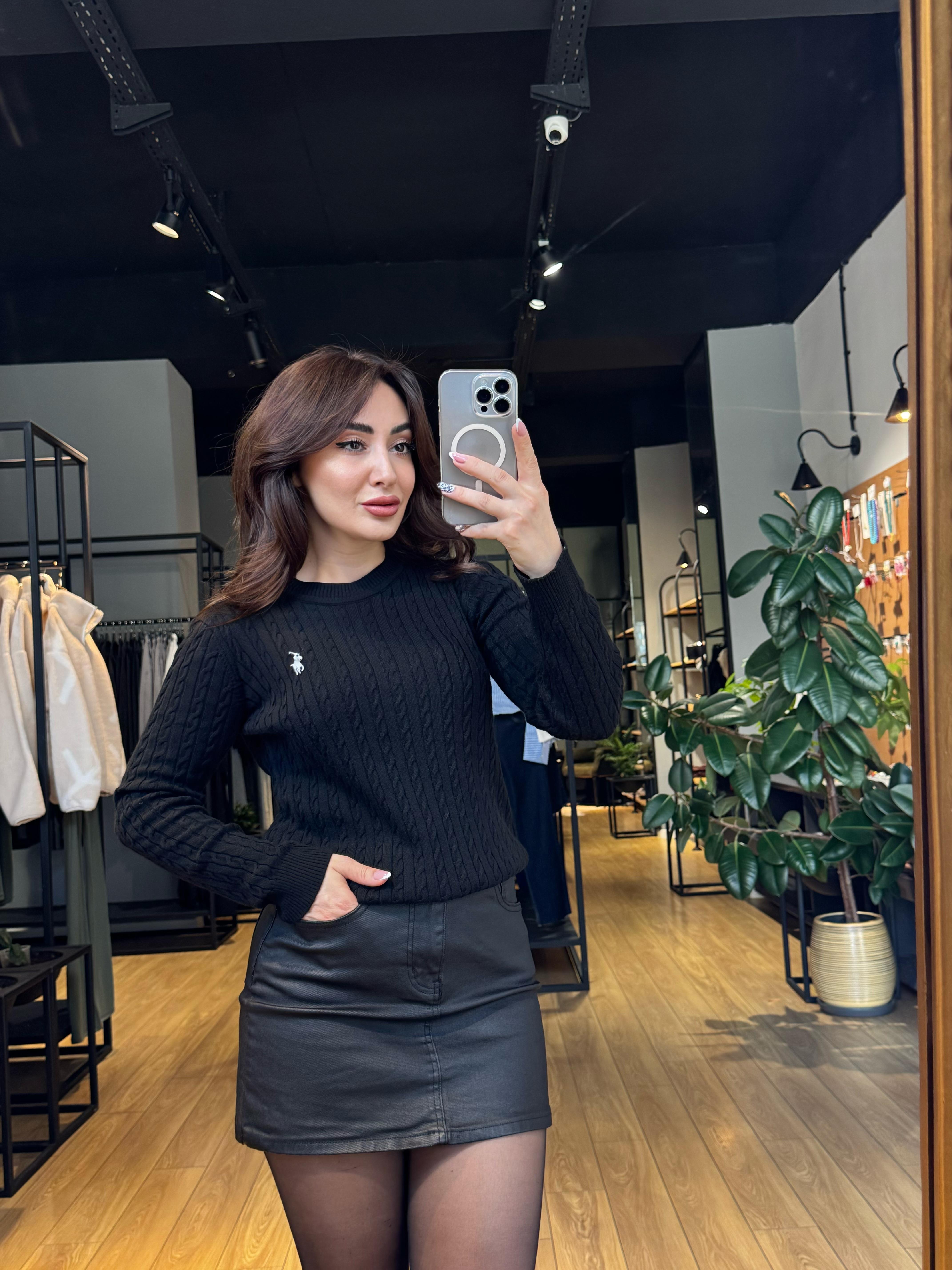 KAPLAMA MİNİ KOT ETEK SİYAH