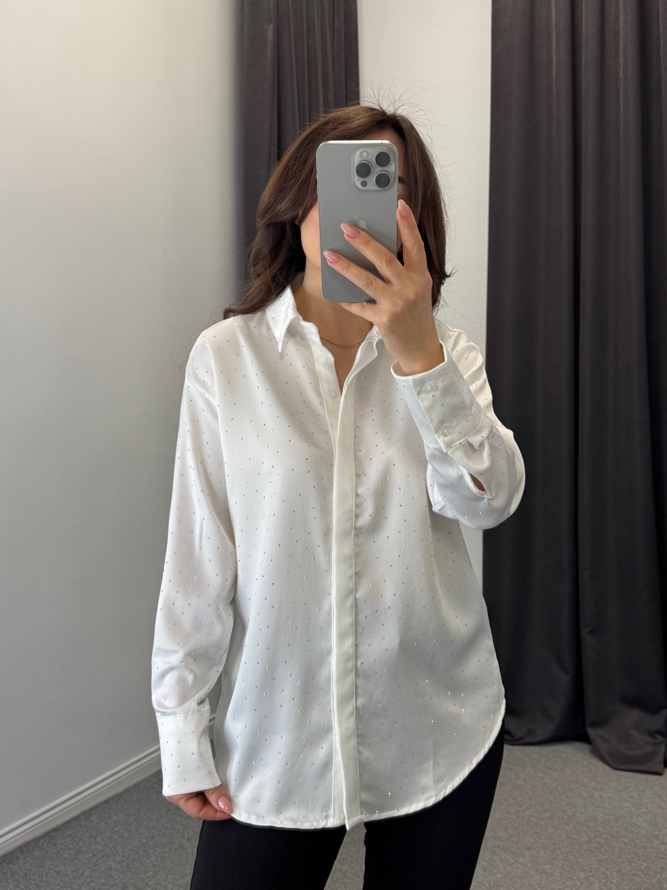 Taşlı Gömlek Beyaz