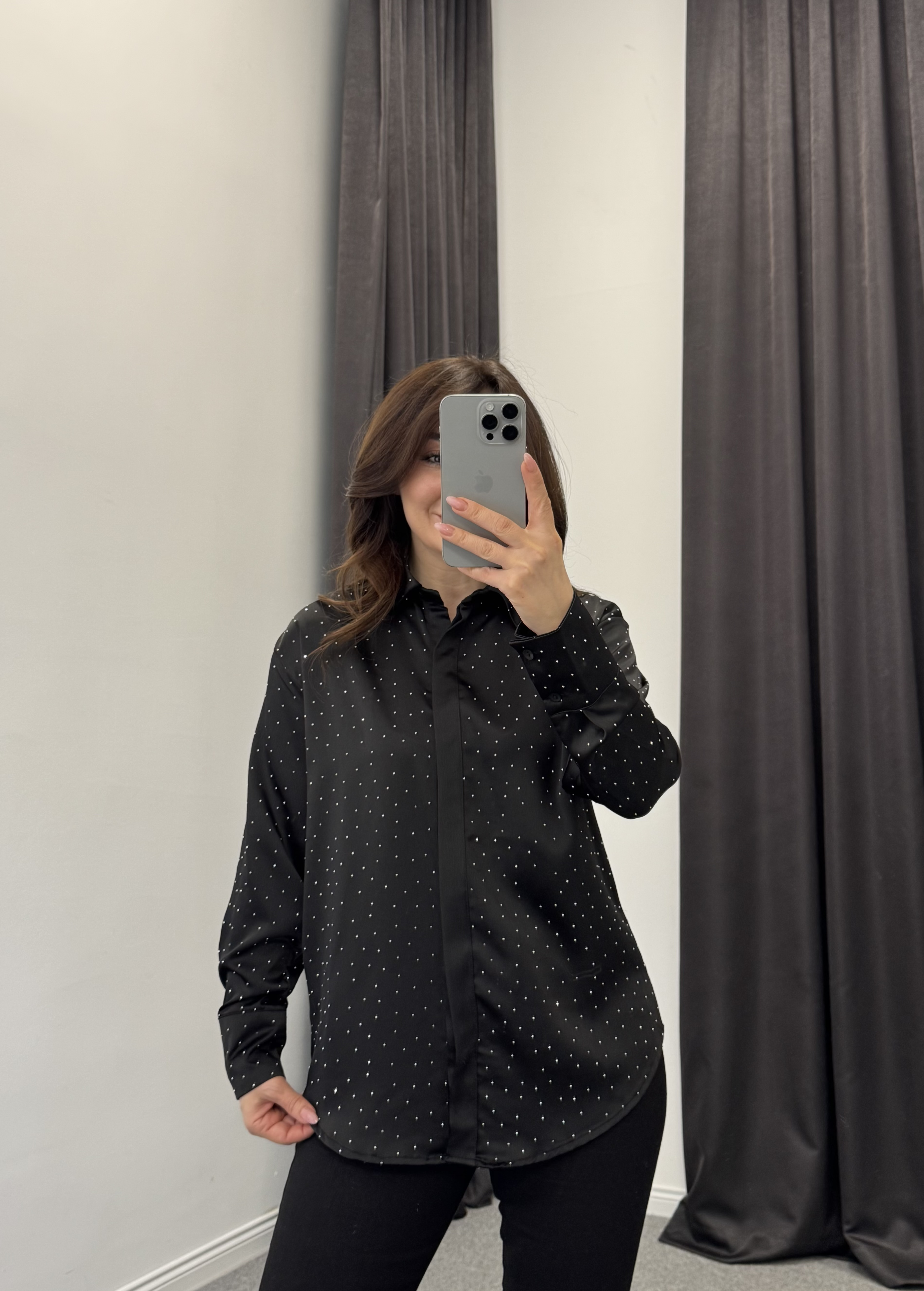 Taşlı Gömlek Siyah