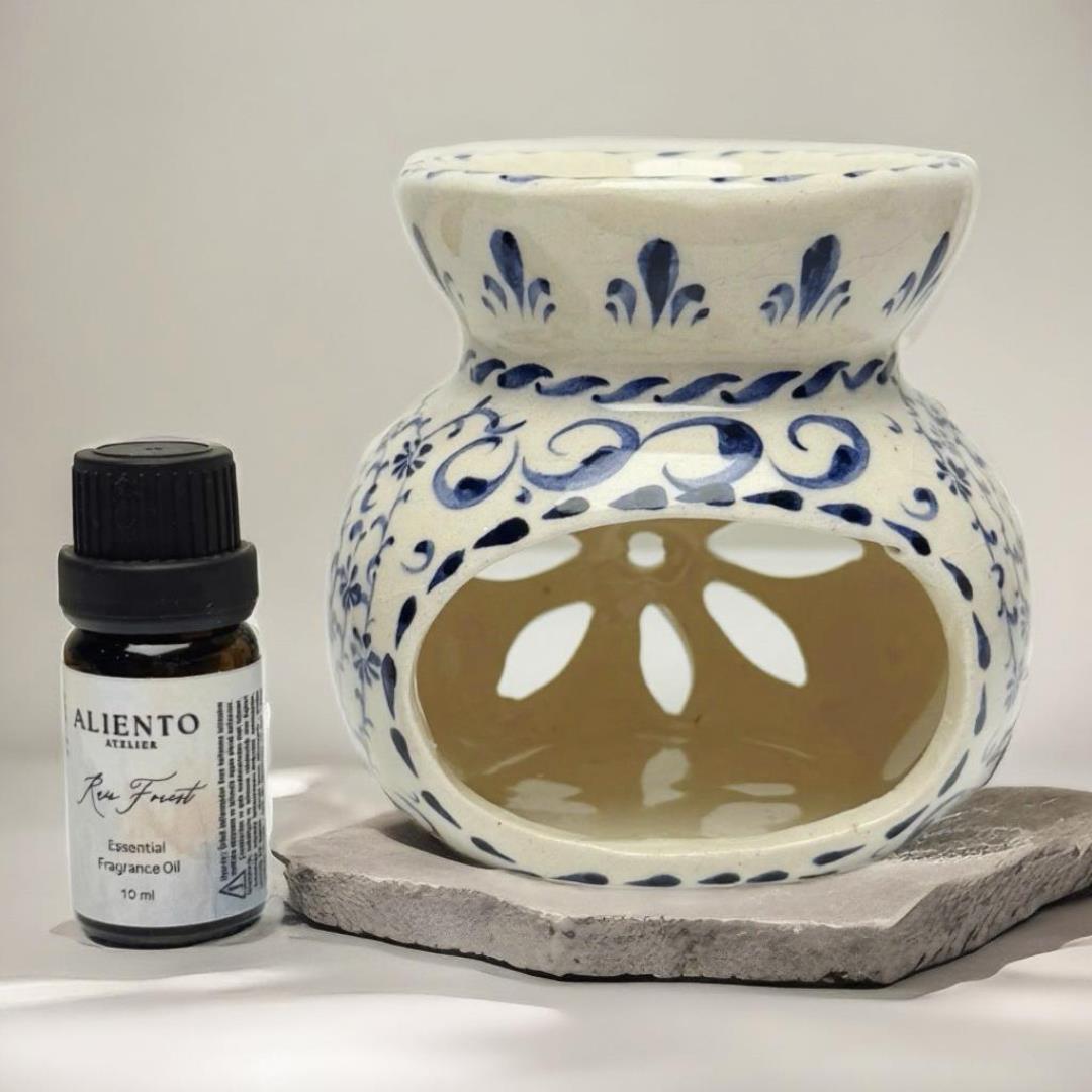 Haliç Motifli El Yapımı Seramik Buhurdanlık + Hediye Oda Kokusu (Rain Forest – 10 ml)