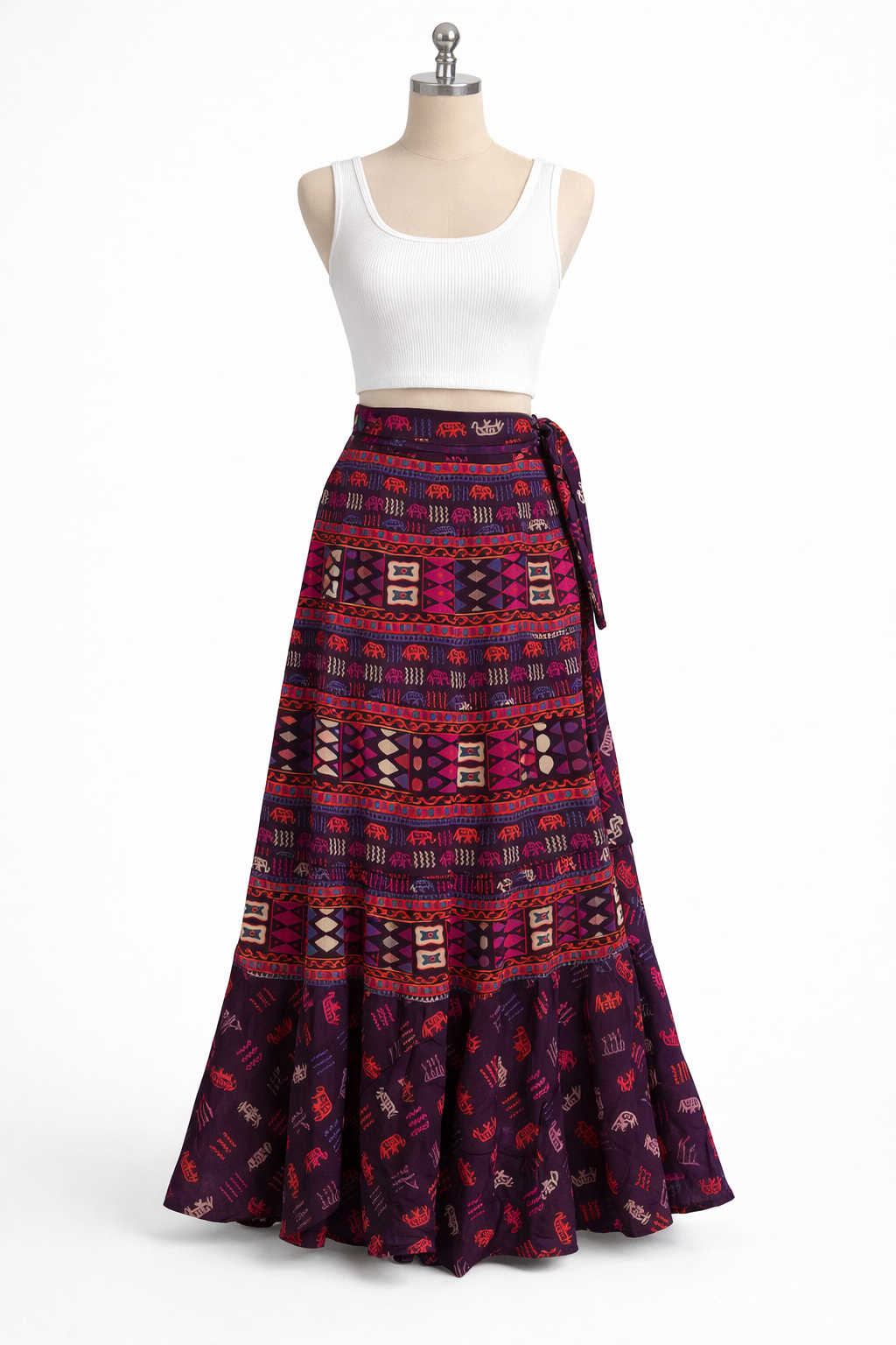 Etnik Desenli Bağlamalı Etek