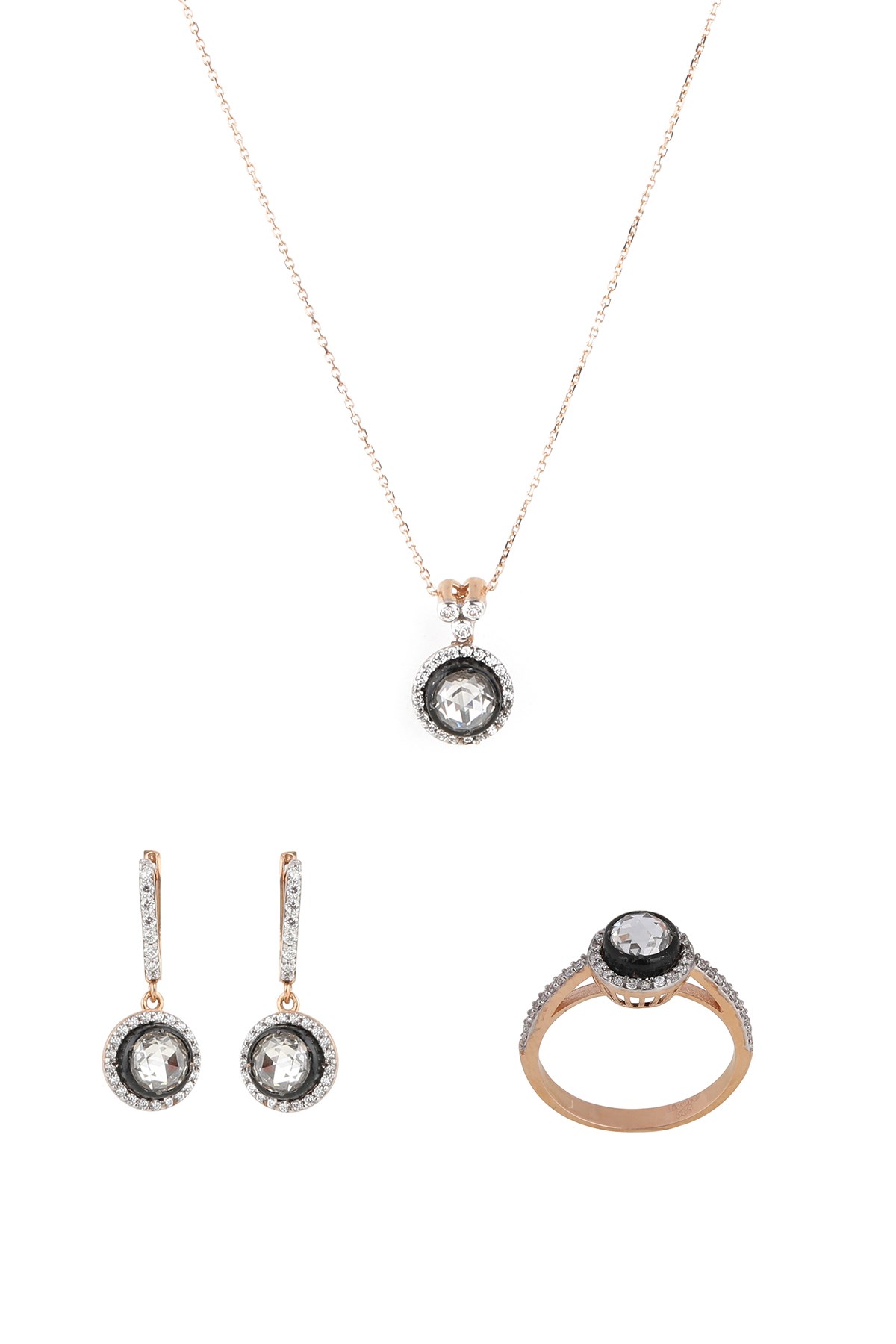 ELMAS MONTÜRLÜ SWAROVSKİ TAŞLI SARI ALTIN SET