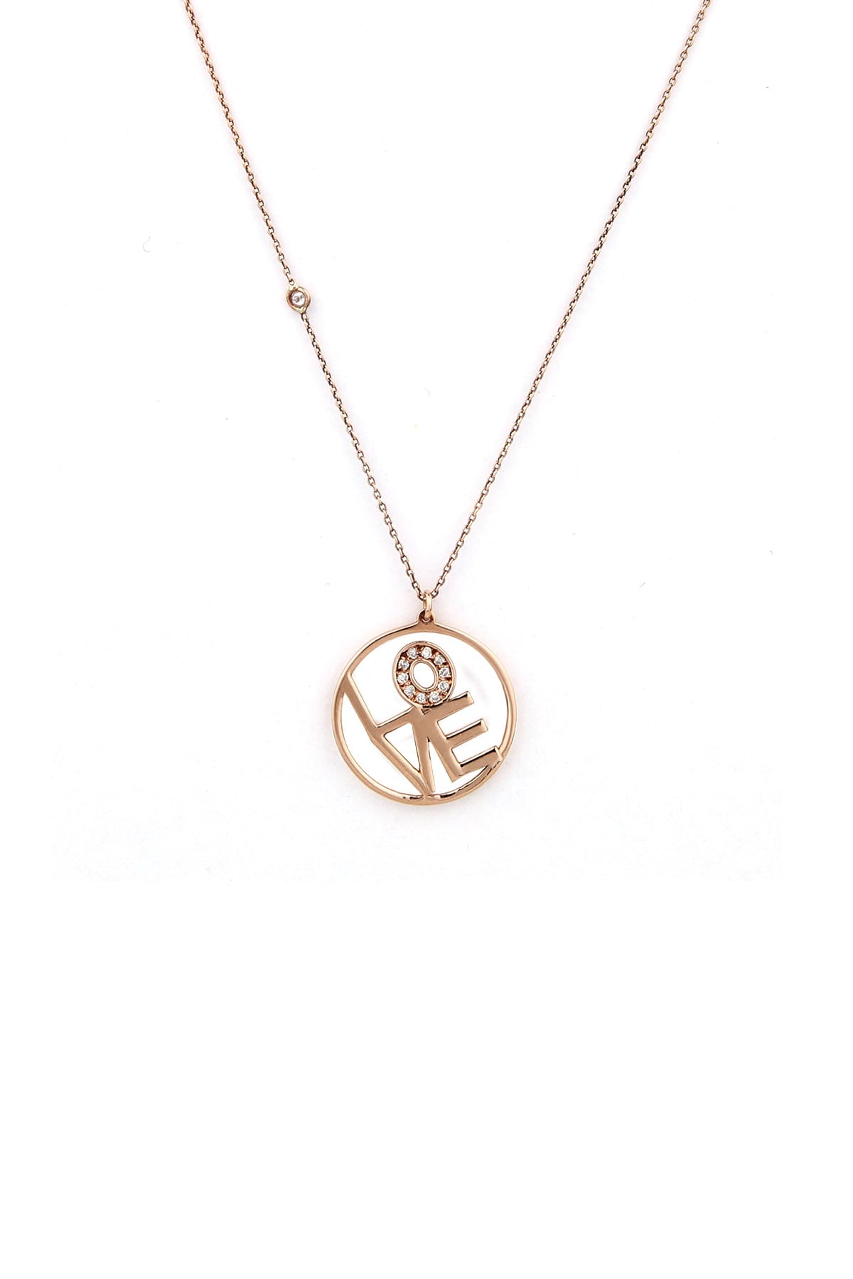 LOVE YAZILI PIRLANTA TAŞLI ROSE ALTIN KOLYE