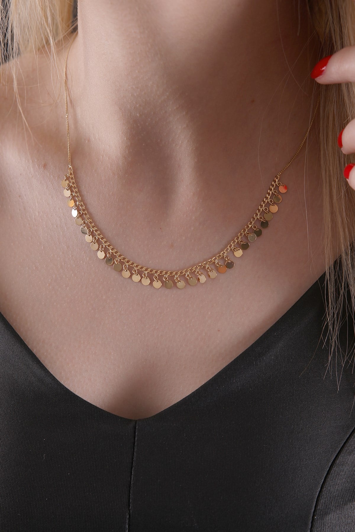 ALYANAKLAR MODERN TASARIM  SARI ALTIN ZİNCİR KOLYE Zincir Kolyeler
