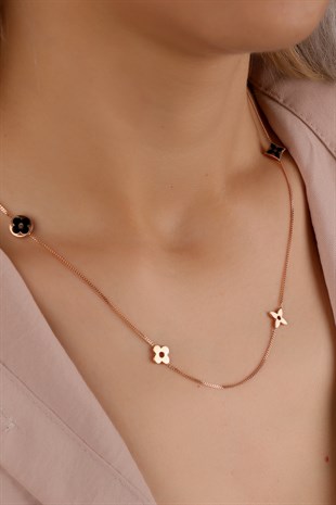 ÇİÇEK FİGÜRLÜ ROSE ALTIN ZİNCİR KOLYE