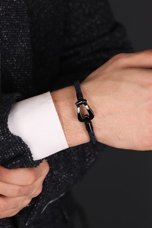 LACİVERT DERİ MODERN TASARIM ERKEK BİLEKLİK