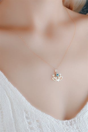 LOTUS ÇİÇEĞİ FİGÜRLÜ SARI ALTIN ZİNCİR KOLYE