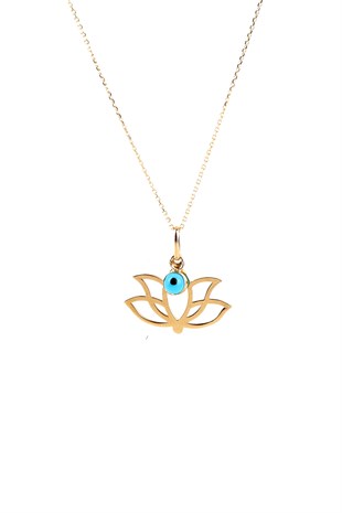 LOTUS ÇİÇEĞİ FİGÜRLÜ SARI ALTIN ZİNCİR KOLYE