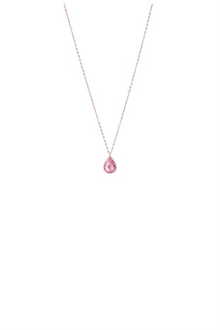 PEMBE DAMLA MODEL TAŞLI ROSE ALTIN KOLYE