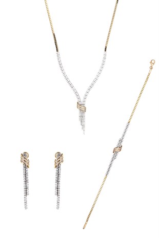 MODERN TASARIM BEYAZ-SARI ALTIN SET
