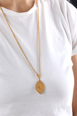 MODERN TASARIM SARI ALTIN TUĞRALI ZİNCİR KOLYE