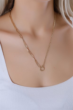 MODERN TASARIM SARI ALTIN ZİNCİR KOLYE